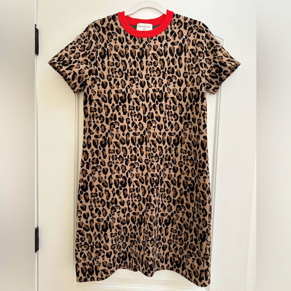 Demylee X J.Crew Women's Leopard Print Mini Knit/Sweater Dress, Medium